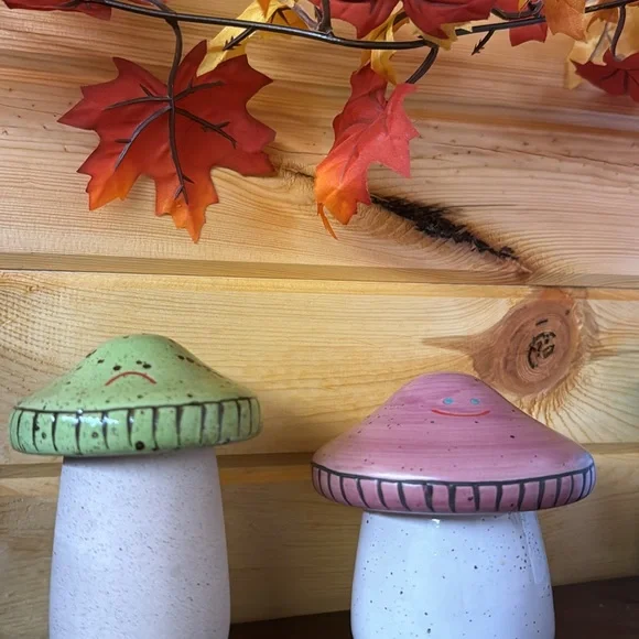 Urban Outfitters Mushroom Set Stash Boxes Jars Canisters Happy Pink Sad Green - Picture 9 of 16
